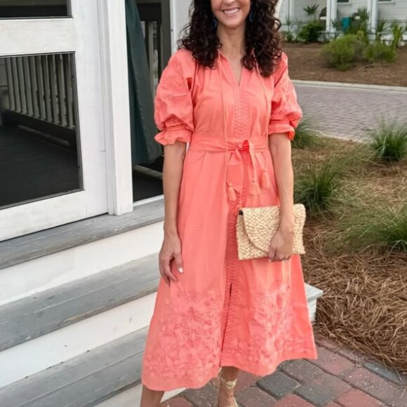 Julia Amory Short Sleeve Coatue Caftan - Coral Reef - Picture 3 of 4